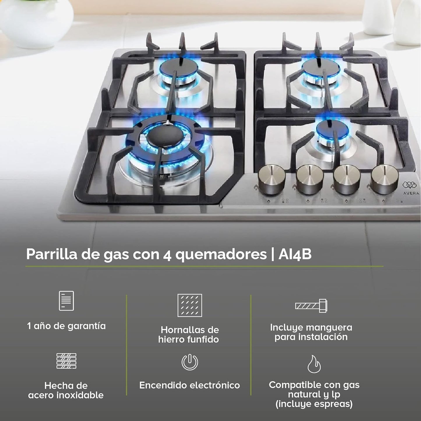 PARRILLA AVERA DE GAS DE 4Q. ACERO INOXIDABLE ✨PAGO SEMANAL $105✨