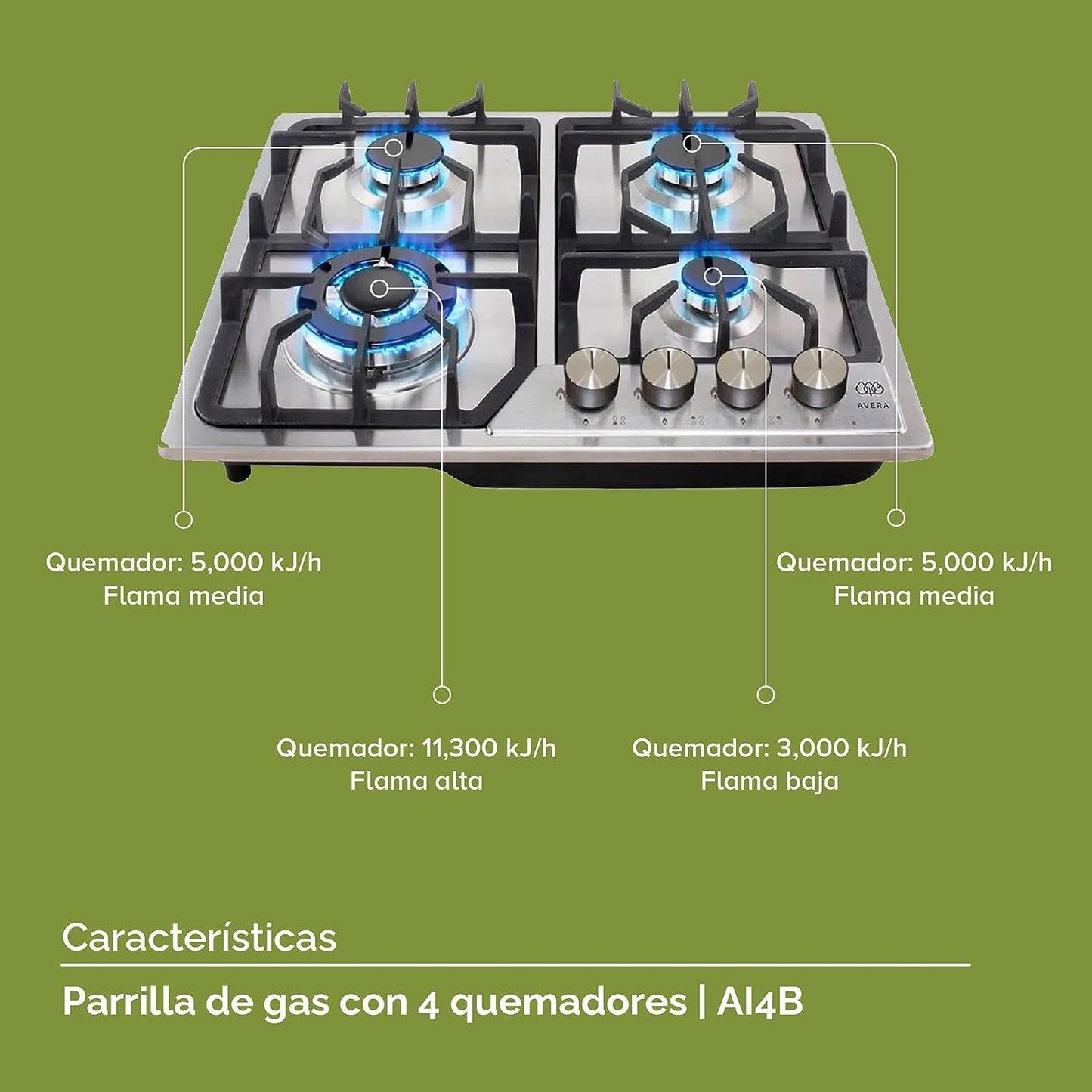 PARRILLA AVERA DE GAS DE 4Q. ACERO INOXIDABLE ✨PAGO SEMANAL $105✨
