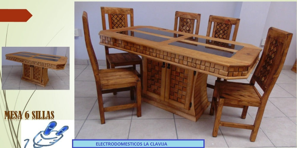 COMEDOR CON CRISTALES DE 6 SILLAS